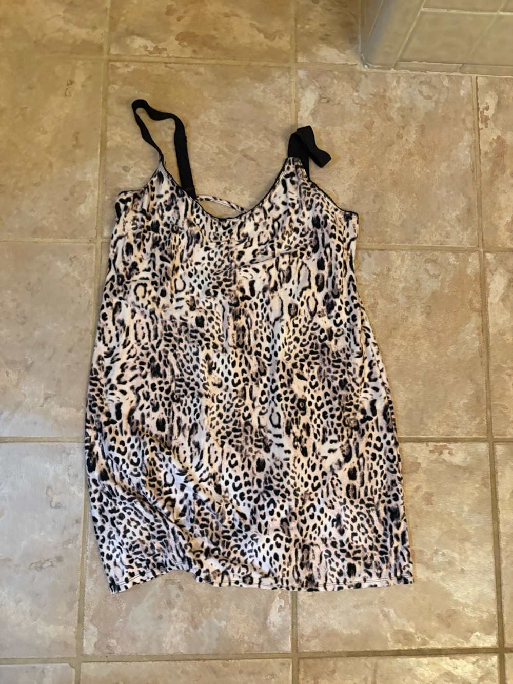 Secret Treasures Leopard Print Chemise in Black and Beige